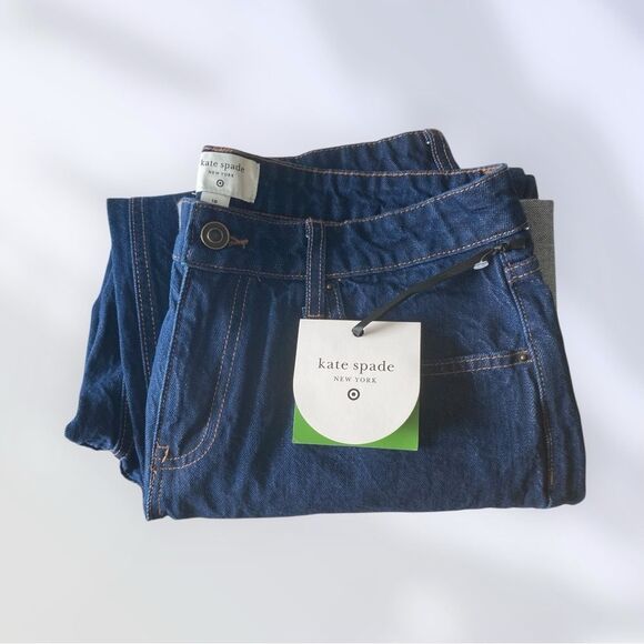 KATE SPADE Jeans NWT Wide Leg Cuffed High Waist Dark Wash Size 10 - Picture 4 of 7